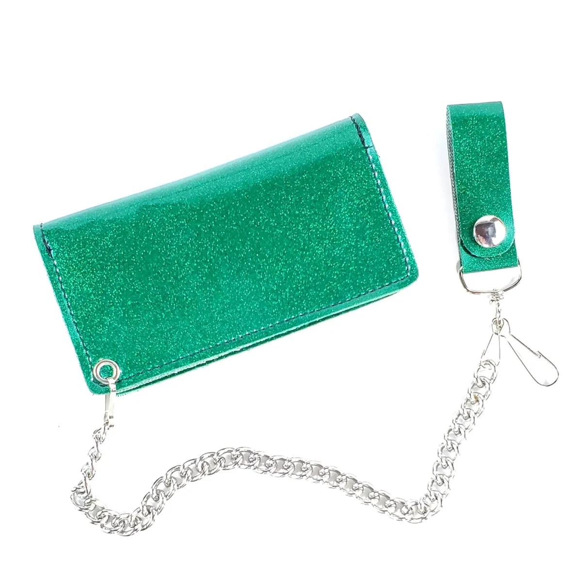 6" Glitter Vinyl  Chain Wallet in Green