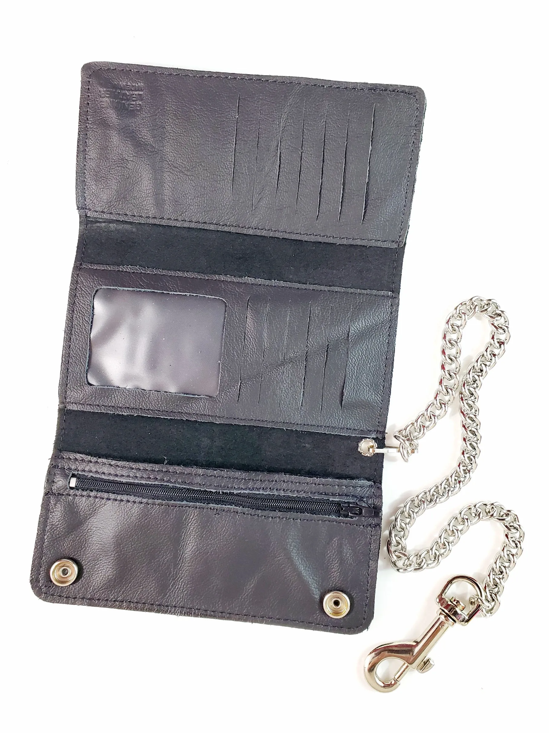 7" Black Oil-Tanned Leather Tri-Fold Chain Wallet