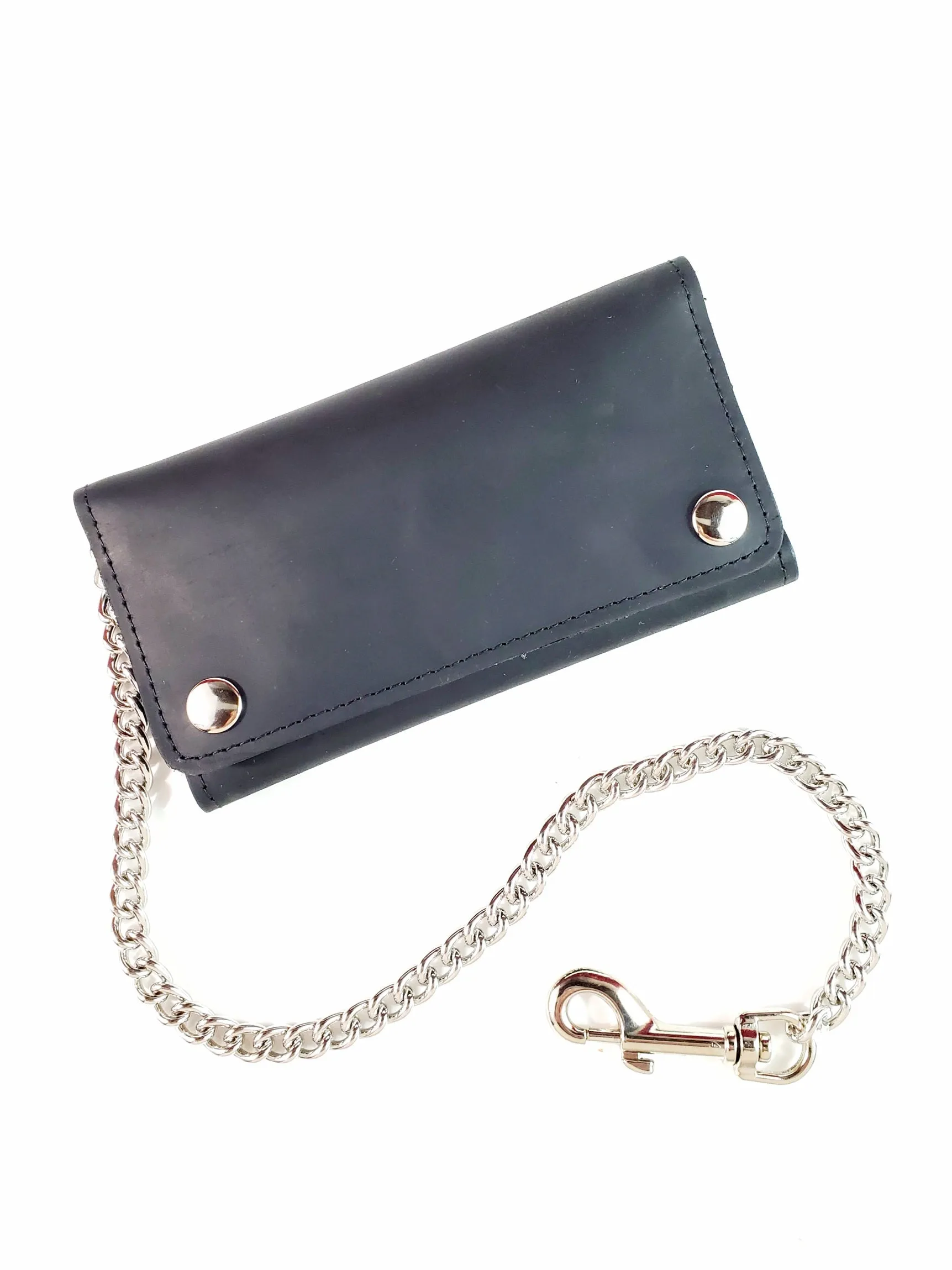 7" Black Oil-Tanned Leather Tri-Fold Chain Wallet