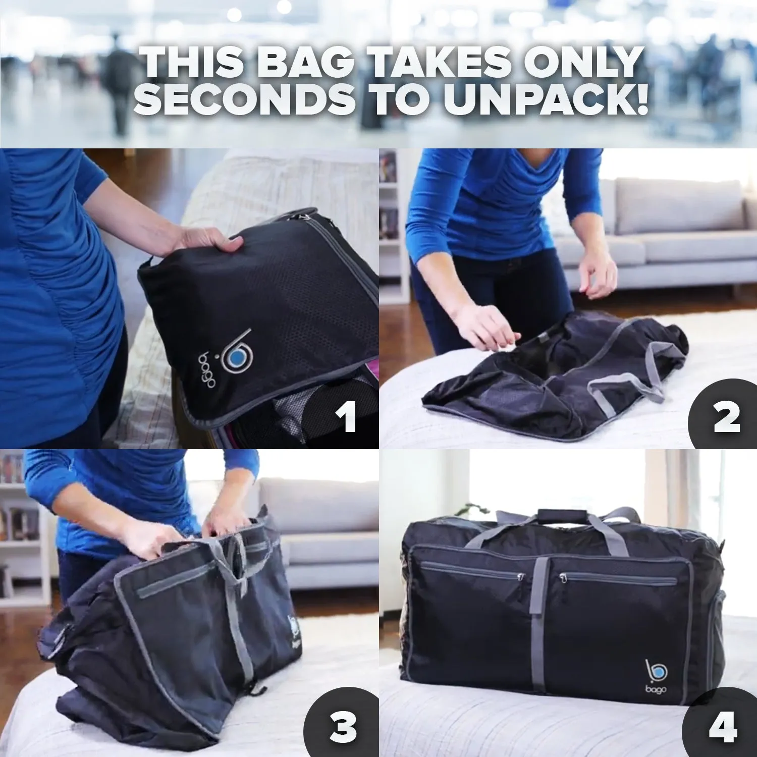 Bago 80L Duffle Bag for Women & Men - 27" Travel Bag Large Foldable Duffel bag