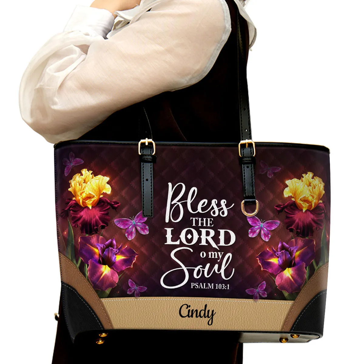 Bless The Lord O My Soul Personalized Pu Leather Tote Bag For Women - Mom Gifts For Mothers Day