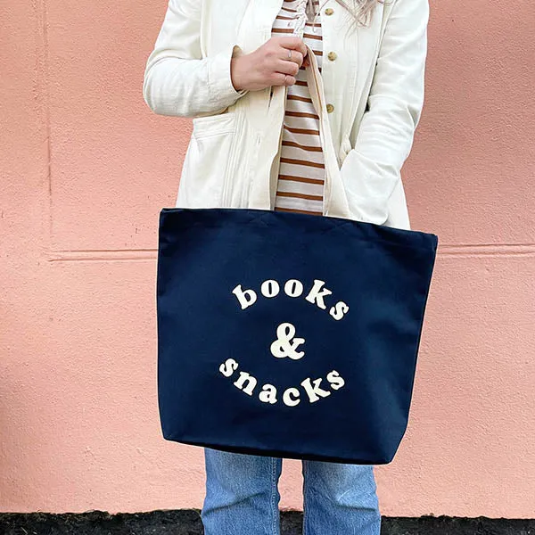 Books & Snacks Large Canvas Tote Bag