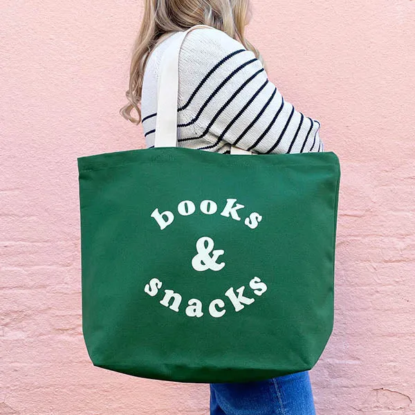 Books & Snacks Large Canvas Tote Bag