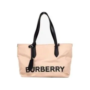 Burberry Small Rose Beige Logo Branded Econyl Nylon Tote Shoulder Handbag Purse