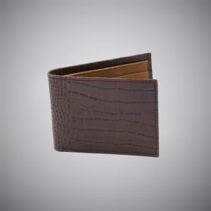 Chocolate Crocodile Embossed Calf Leather Wallet With Tan Suede Interior