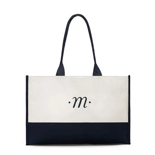 Classic Script Initial Tote - Navy Letter "H"