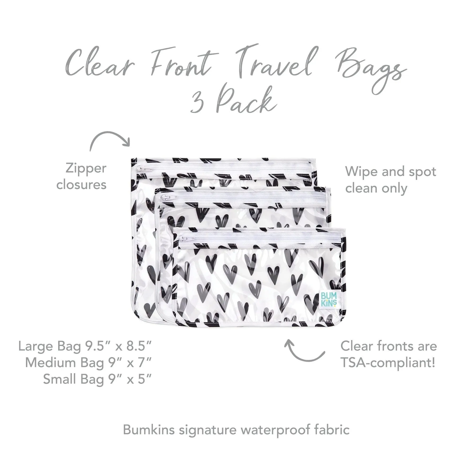 Clear Travel Bag 3-Pack: Hearts