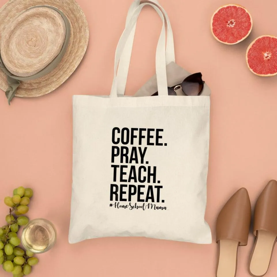 Coffee Pray Teach Repeat Canvas Tote Bags - Christian Tote Bags - Printed Canvas Tote Bags - Cute Tote Bags - Gift For Christian - Ciaocustom