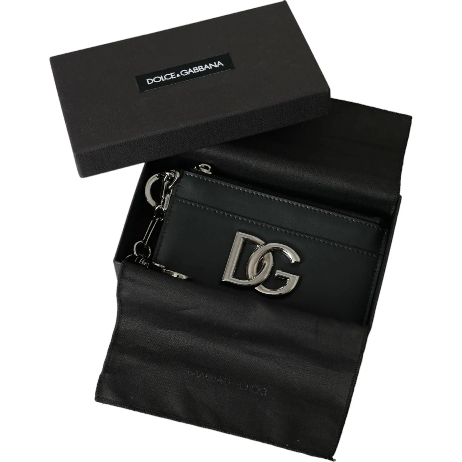 Dolce & Gabbana Black Calfskin Leather DG Logo Card Holder Wallet Men