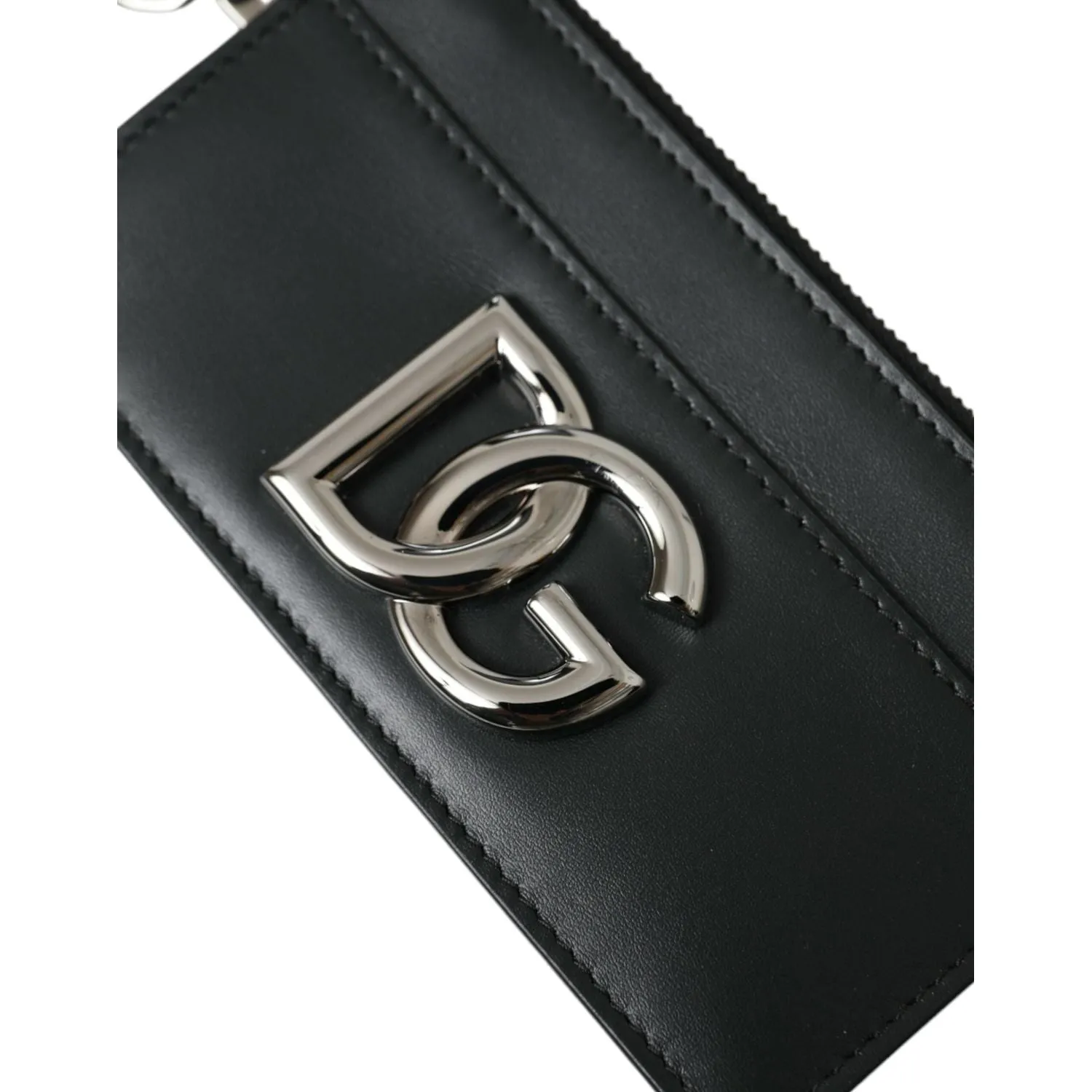 Dolce & Gabbana Black Calfskin Leather DG Logo Card Holder Wallet Men