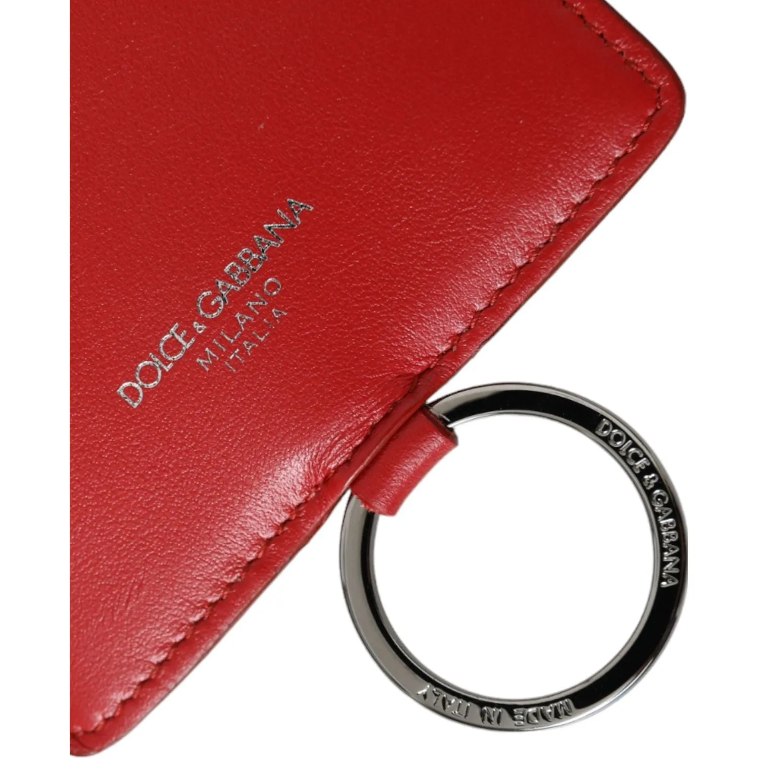 Dolce & Gabbana Red Calfskin Leather Lanyard Logo Card Holder Wallet