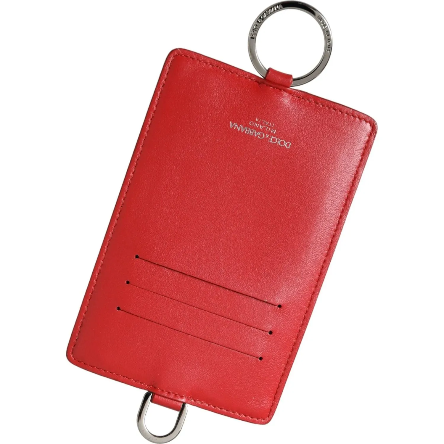 Dolce & Gabbana Red Calfskin Leather Lanyard Logo Card Holder Wallet