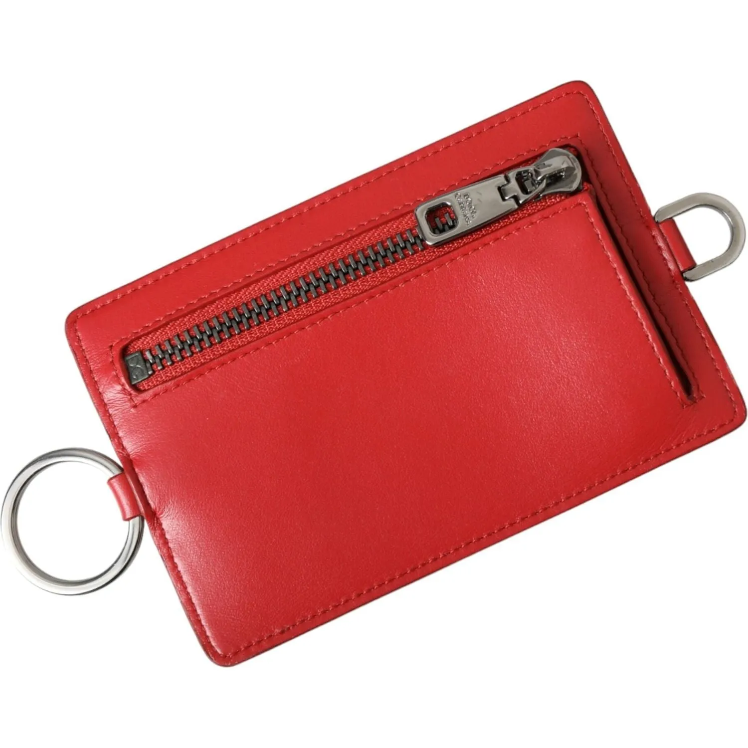 Dolce & Gabbana Red Calfskin Leather Lanyard Logo Card Holder Wallet