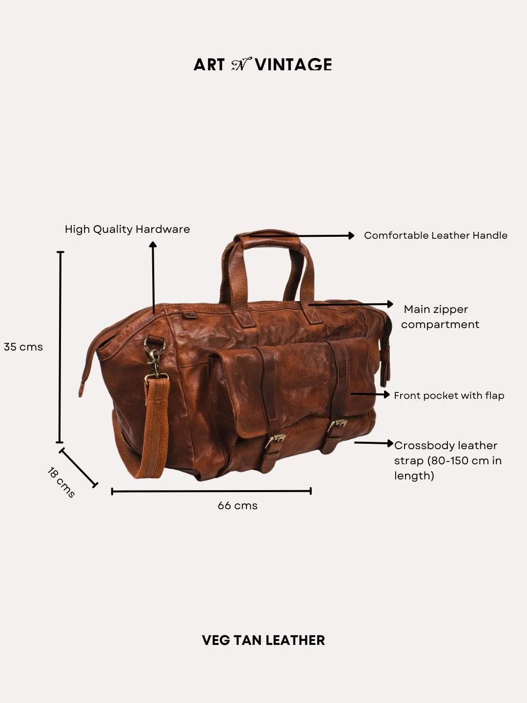 Ethan: Cognac Weekender Bag In Washed Leather For Travel