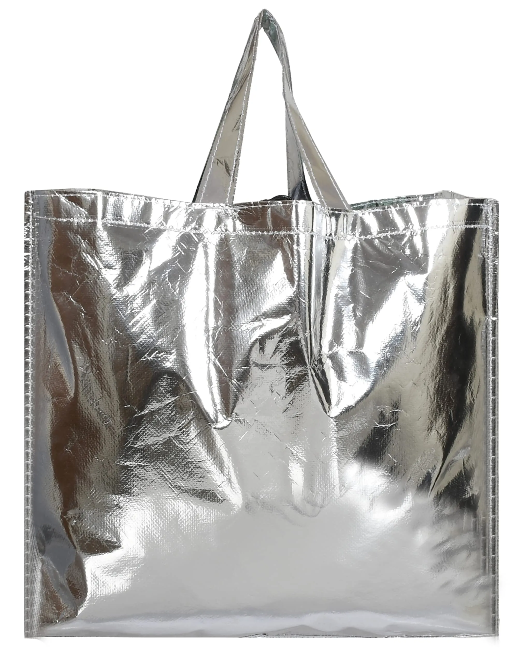 Kuber Industries Reusable Small & Large Size Grocery Bag Shopping Bag with Handle, Non-Woven Gift Bag Goodies Bag Silver Tote Bag-Pack of 24 (Silver) (HS_36_KUBMART018925)