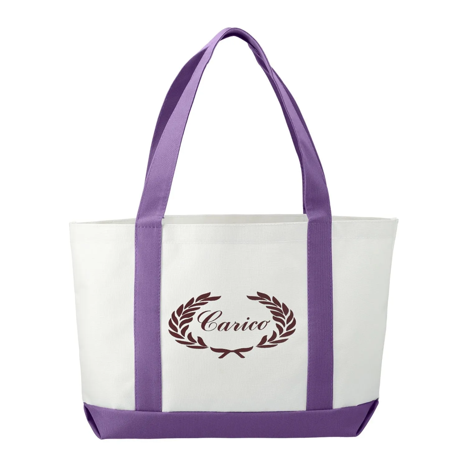 Large Canvas Boat Tote - White/Purple