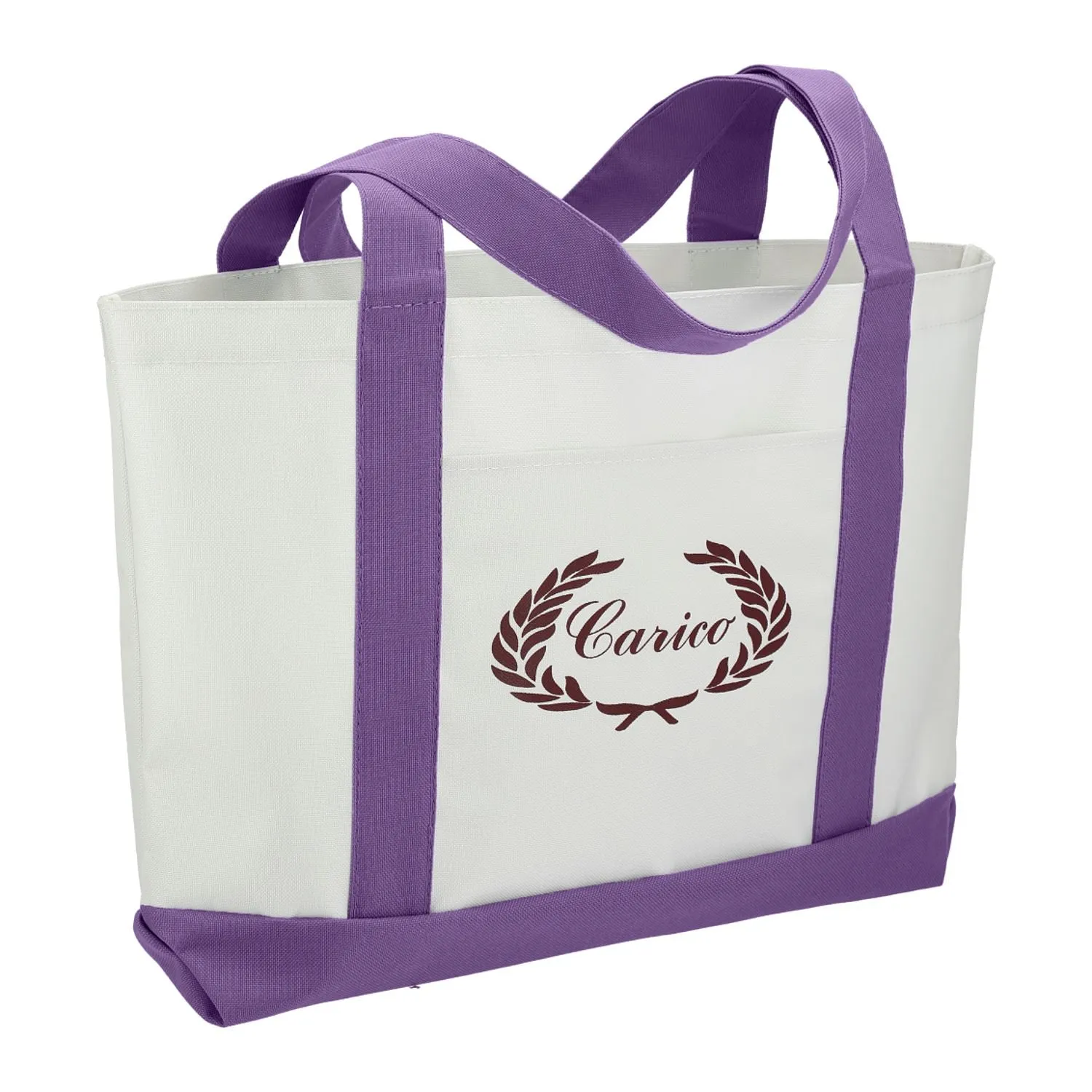 Large Canvas Boat Tote - White/Purple