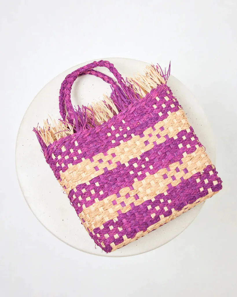 L*Space Charlie Plaid Raffia Bag - Berry Pink