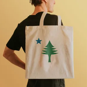 Maine State Pine Tree & Star Large Canvas Tote Bag Grocery Totes