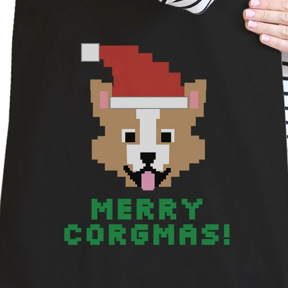 Merry Corgmas Corgi Black Canvas Bags