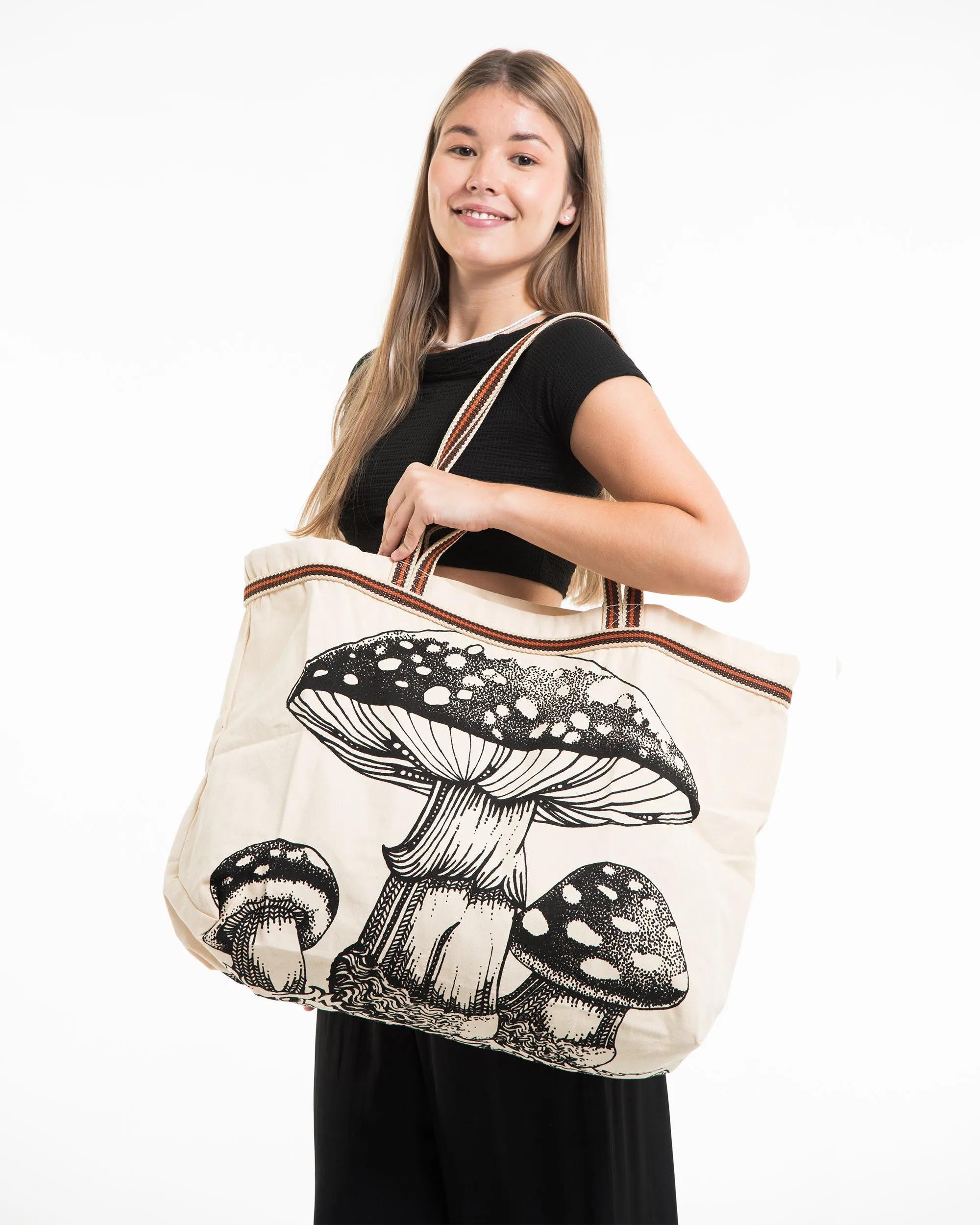 Mushrooms Canvas Tote Bag in Natural