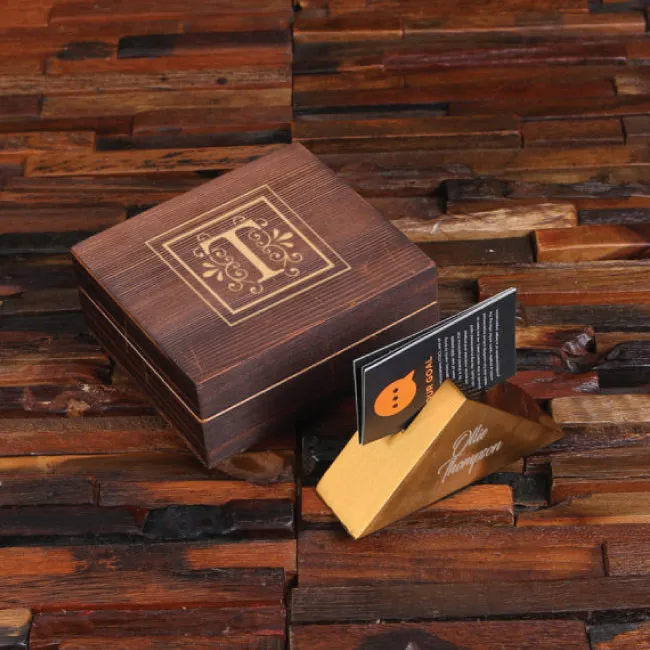 Personalized Desktop Triangle Business Card Holder And Wood Gift Box