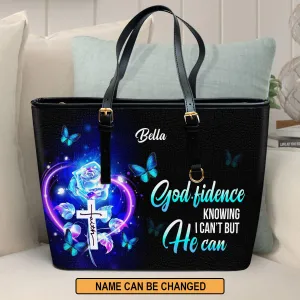 Personalized Large Leather Tote Bag Godfidence Knowing I Can‘t But He Can - Spiritual Gifts For Christian Women