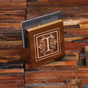 Personalized Metal Desktop Square Business Card Holder And Wood Gift Box