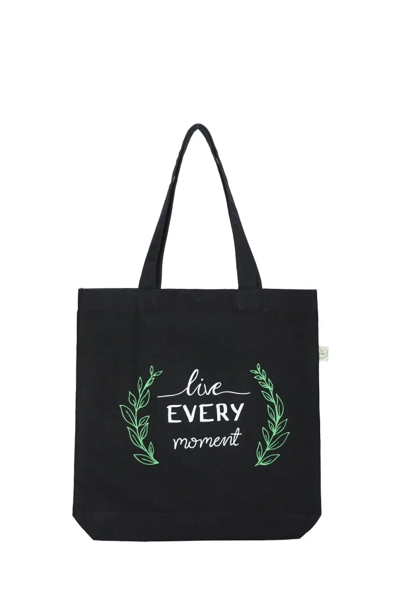 Premium Cotton Canvas Tote Bag- Live Every Moment Black