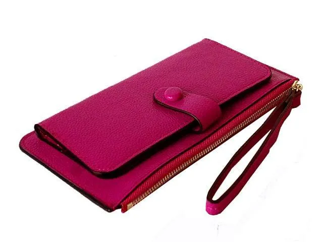 PURPLE SLIM LINE MULTI-COMPARTMENT PURSE WITH WRIST STRAP