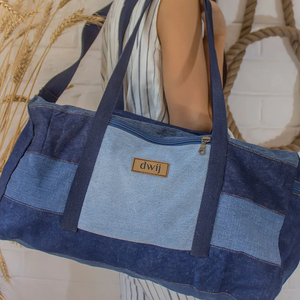 Upcycled Denim Duffle Travel Gym Bag