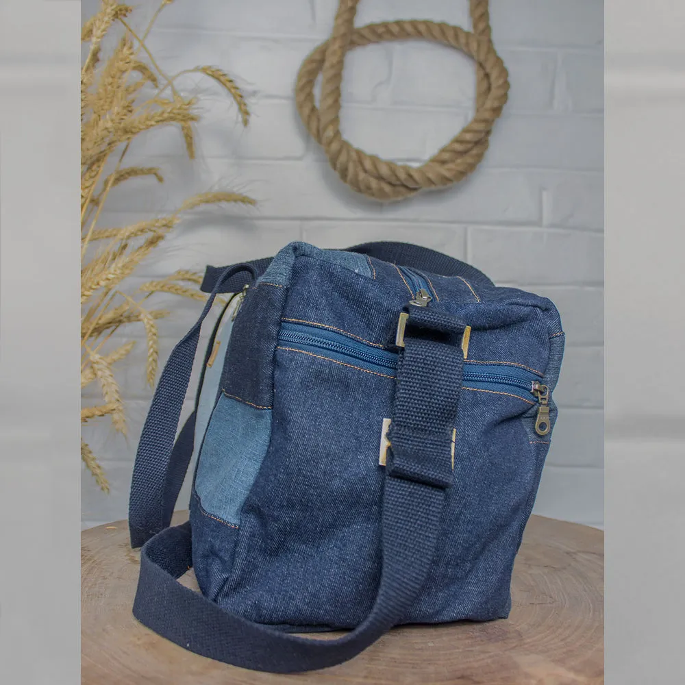 Upcycled Denim Duffle Travel Gym Bag