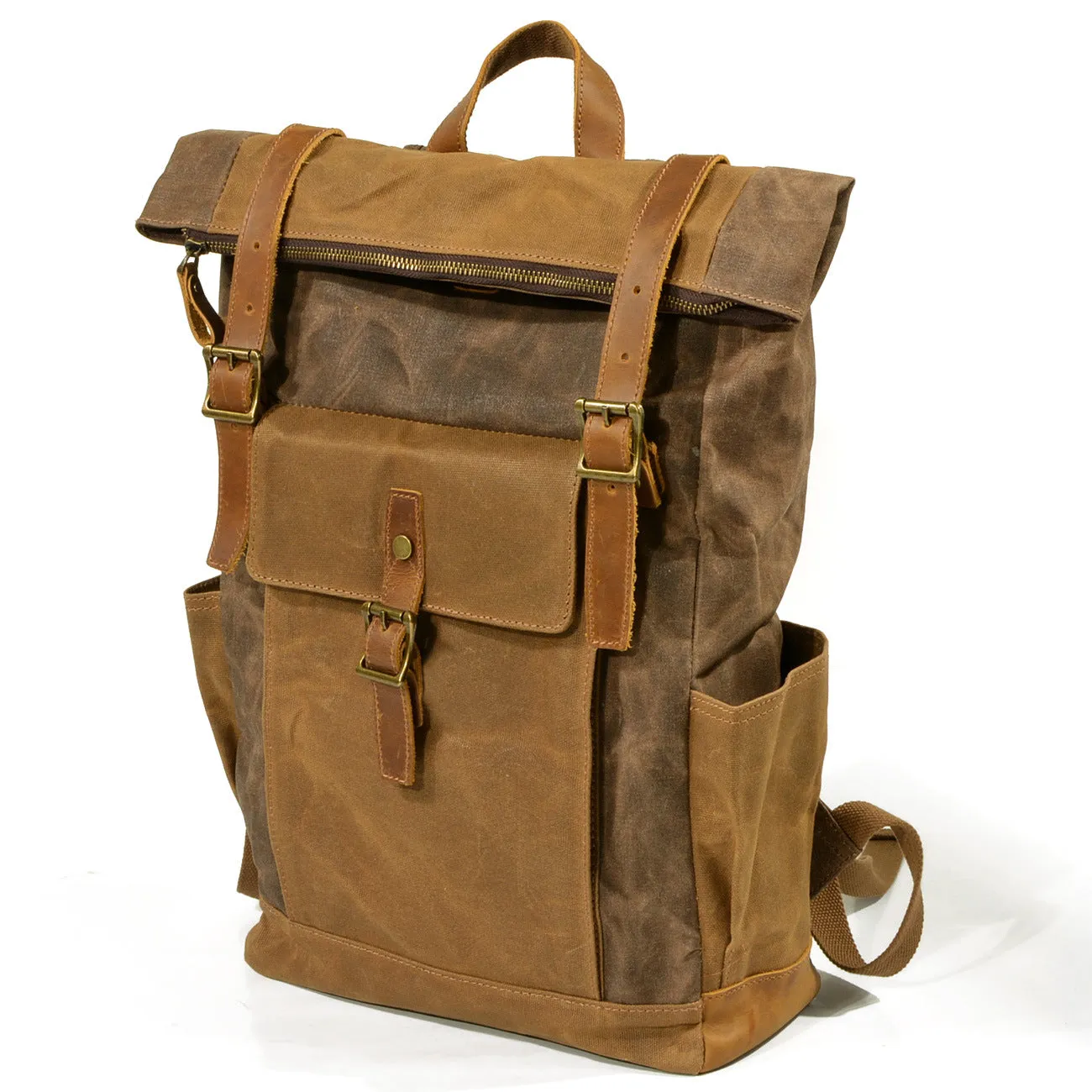 Vintage Men Leather Canvas Rucksack for Traveling 9120