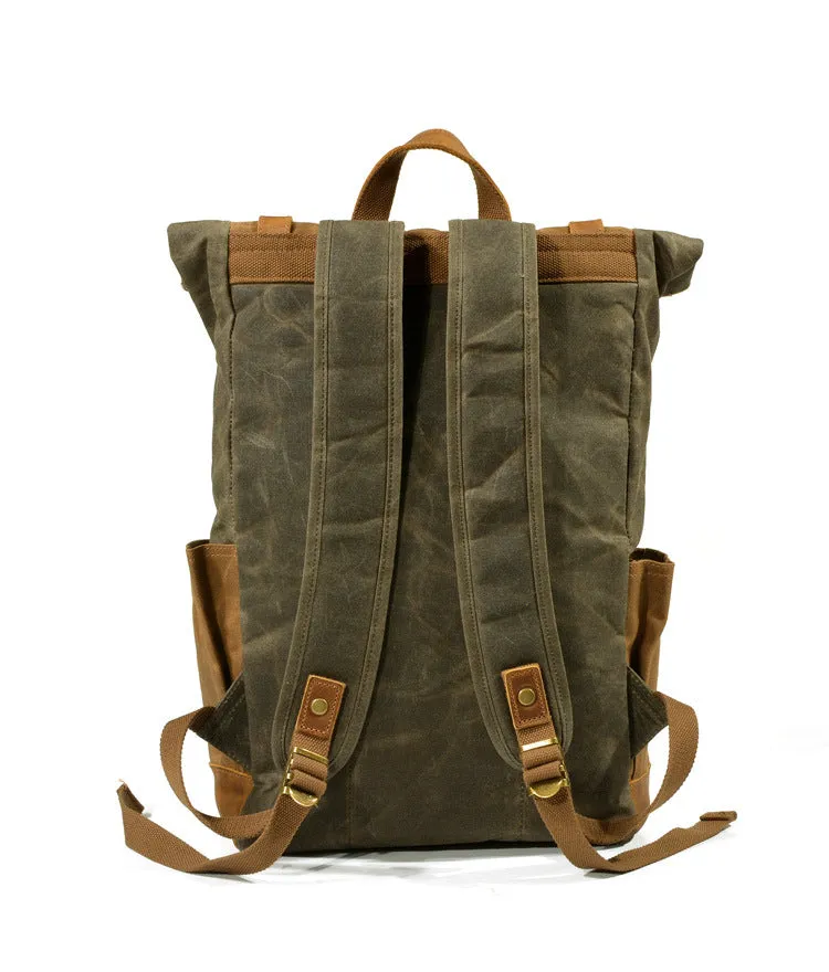 Vintage Men Leather Canvas Rucksack for Traveling 9120