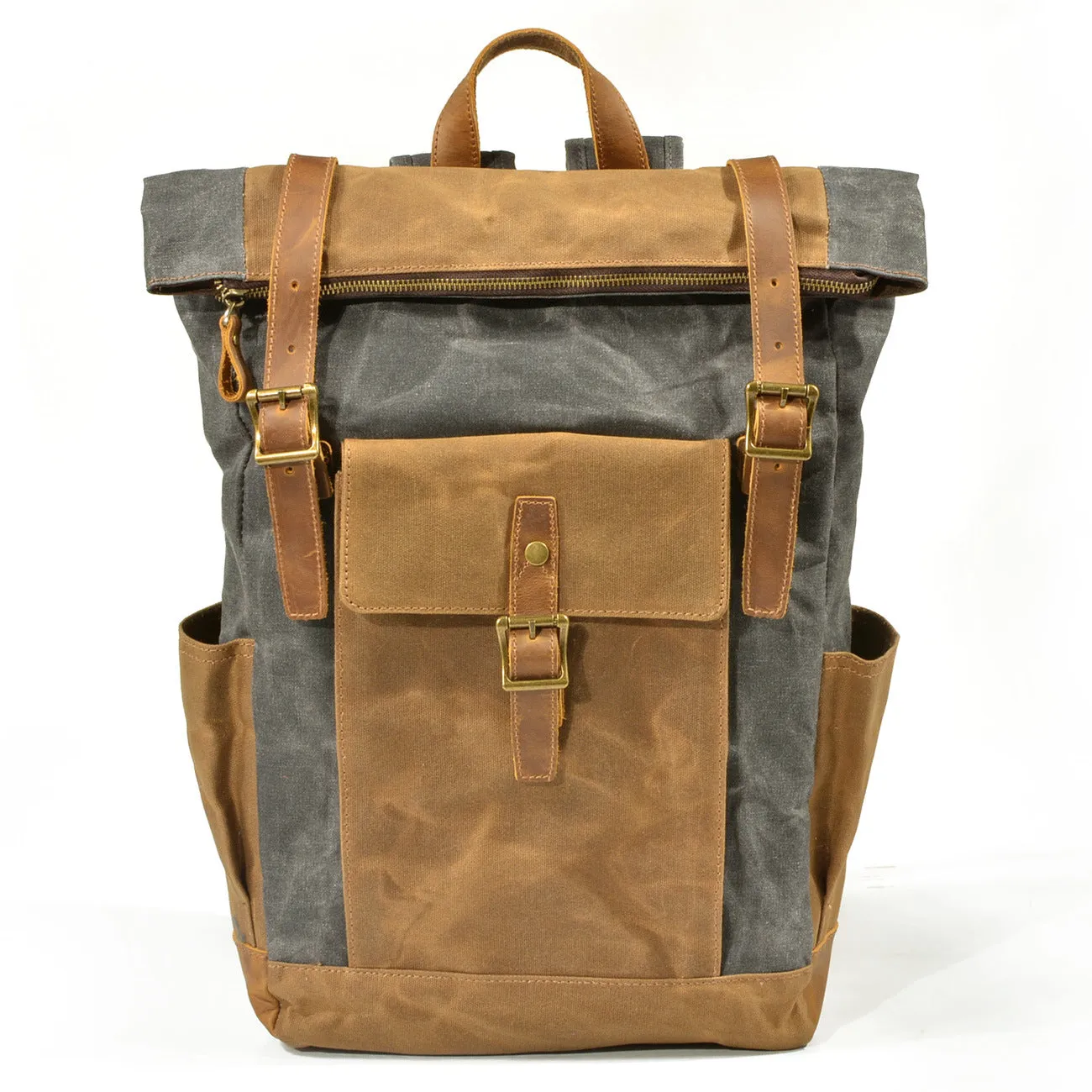 Vintage Men Leather Canvas Rucksack for Traveling 9120