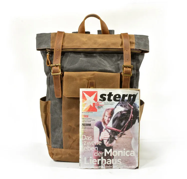 Vintage Men Leather Canvas Rucksack for Traveling 9120