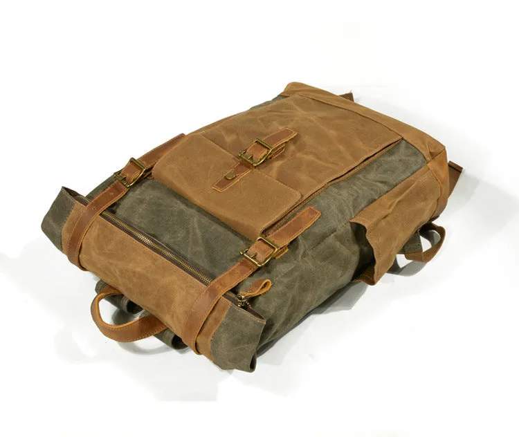 Vintage Men Leather Canvas Rucksack for Traveling 9120