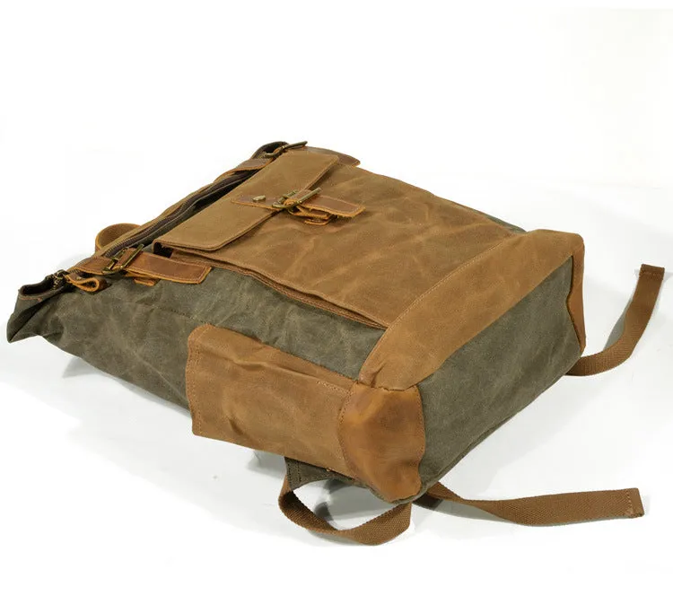 Vintage Men Leather Canvas Rucksack for Traveling 9120