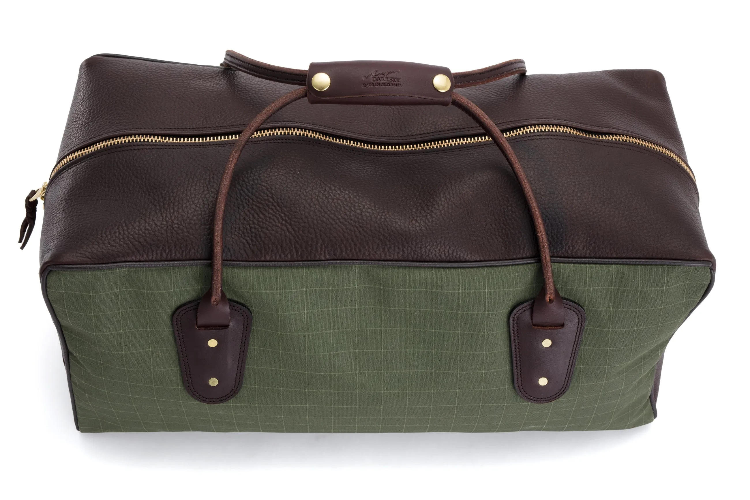 Weekender Travel Bag - Green Canvas with Chocolate Trim Leather