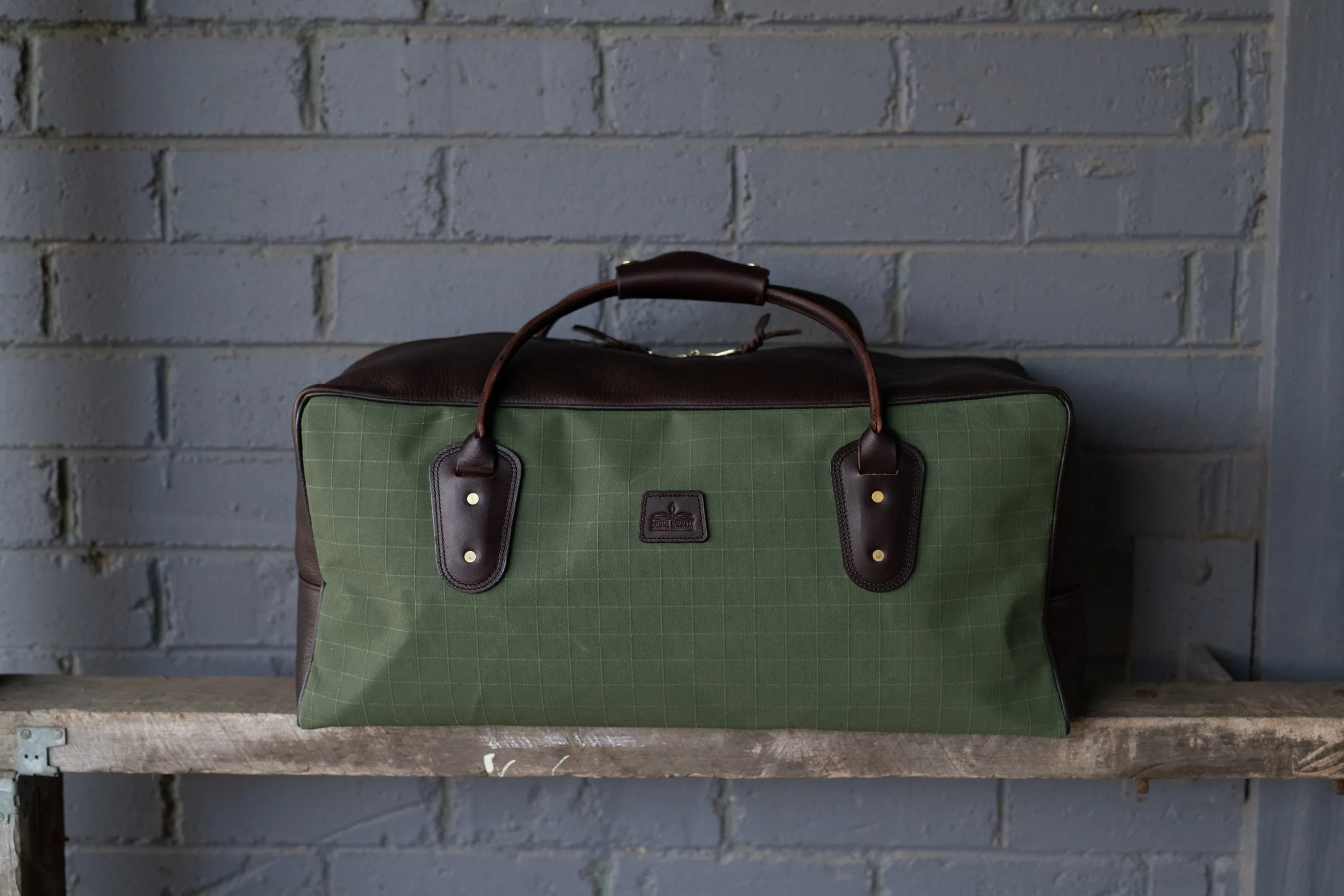 Weekender Travel Bag - Green Canvas with Chocolate Trim Leather