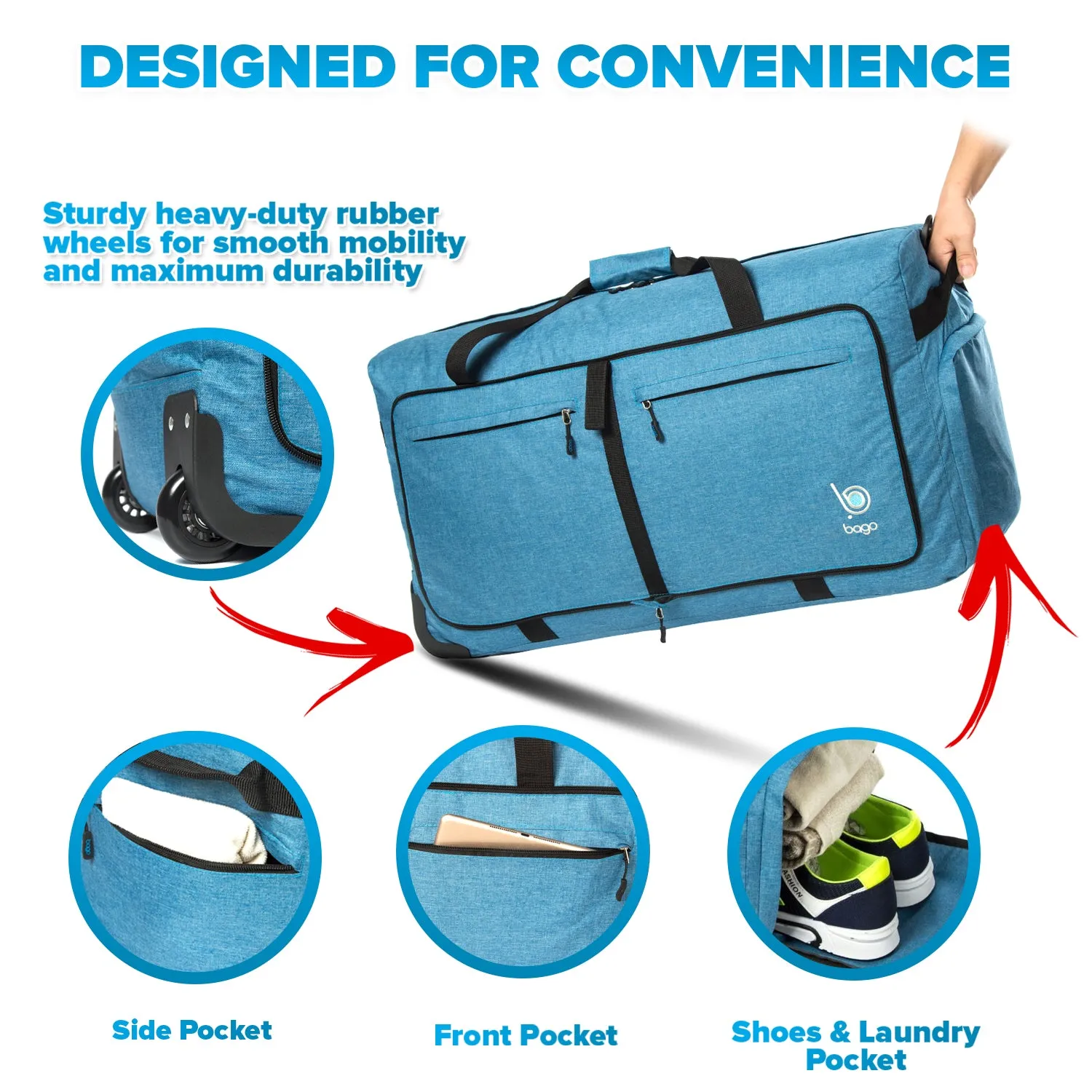 Wheeled Duffle Bag Luggage - 100L Large Rolling Duffel Bag 30 inch Folding Duffle Bag