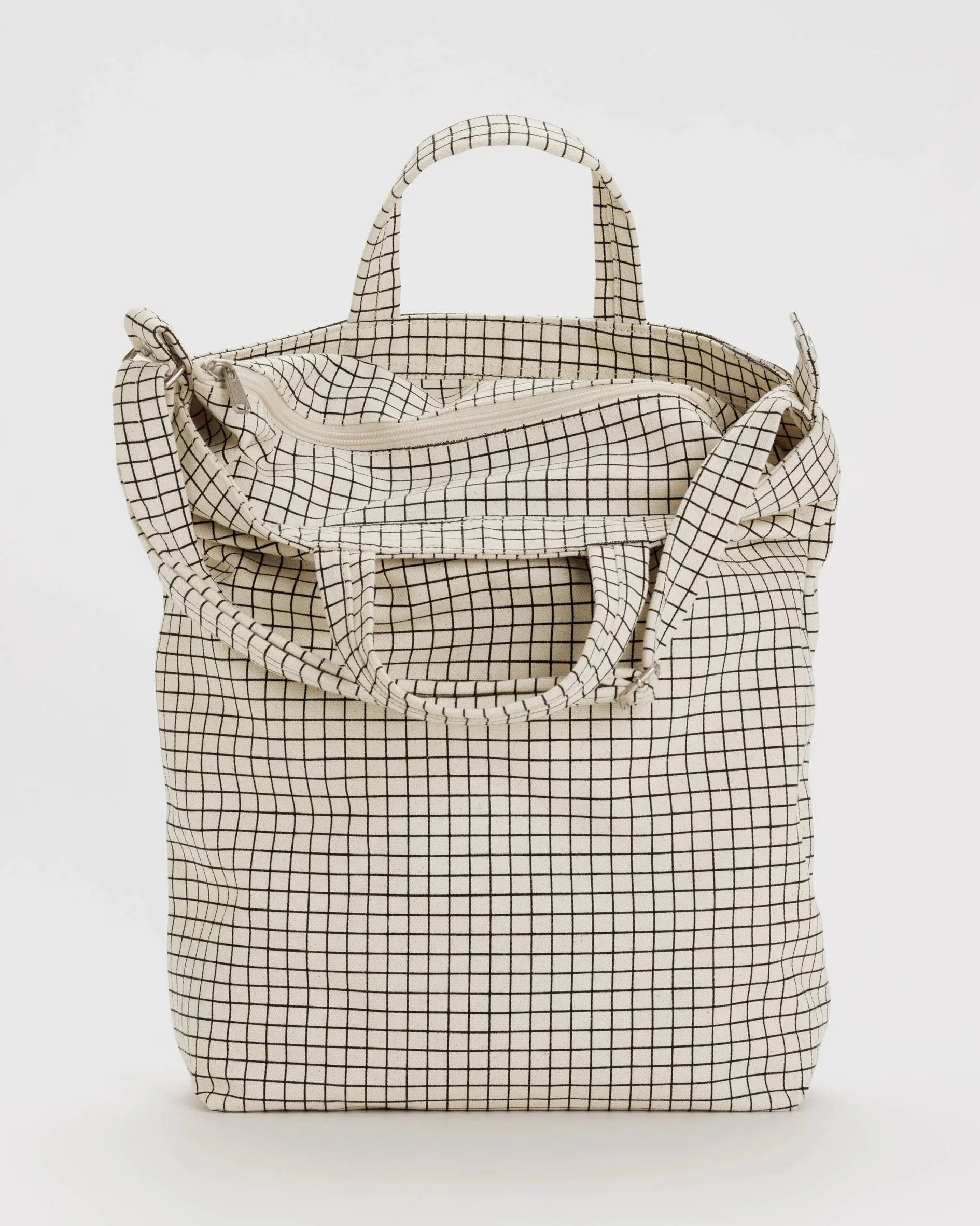 Zip Tote Bag - Natural Grid